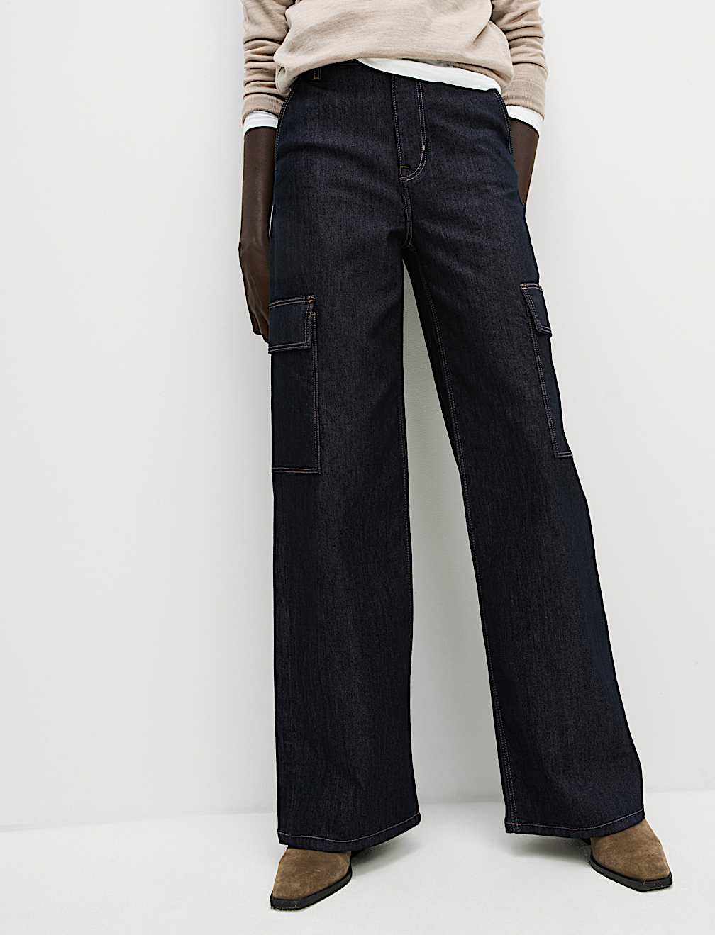 High Waisted Wide Leg Cargo Jeans