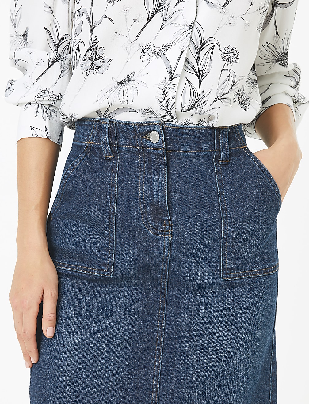 Denim Utility Midi Skirt