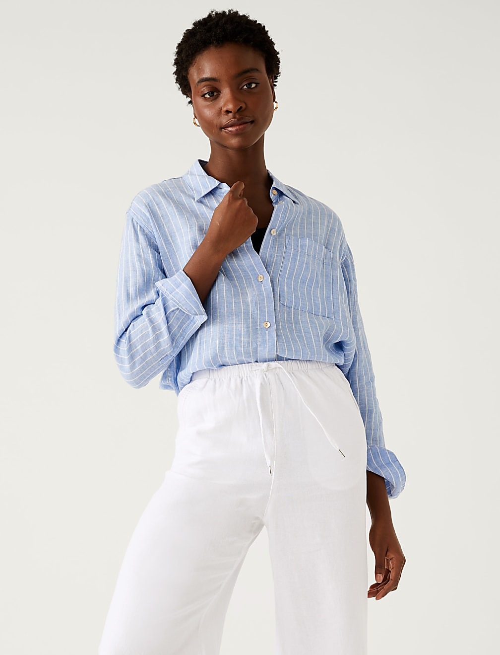 Linen Rich Wide Cropped Leg Trousers