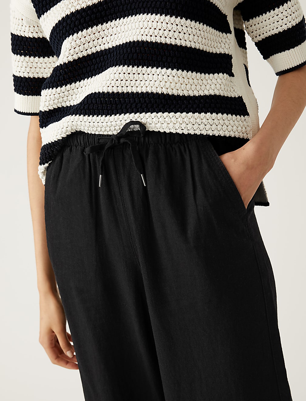 Linen Rich Wide Cropped Leg Trousers