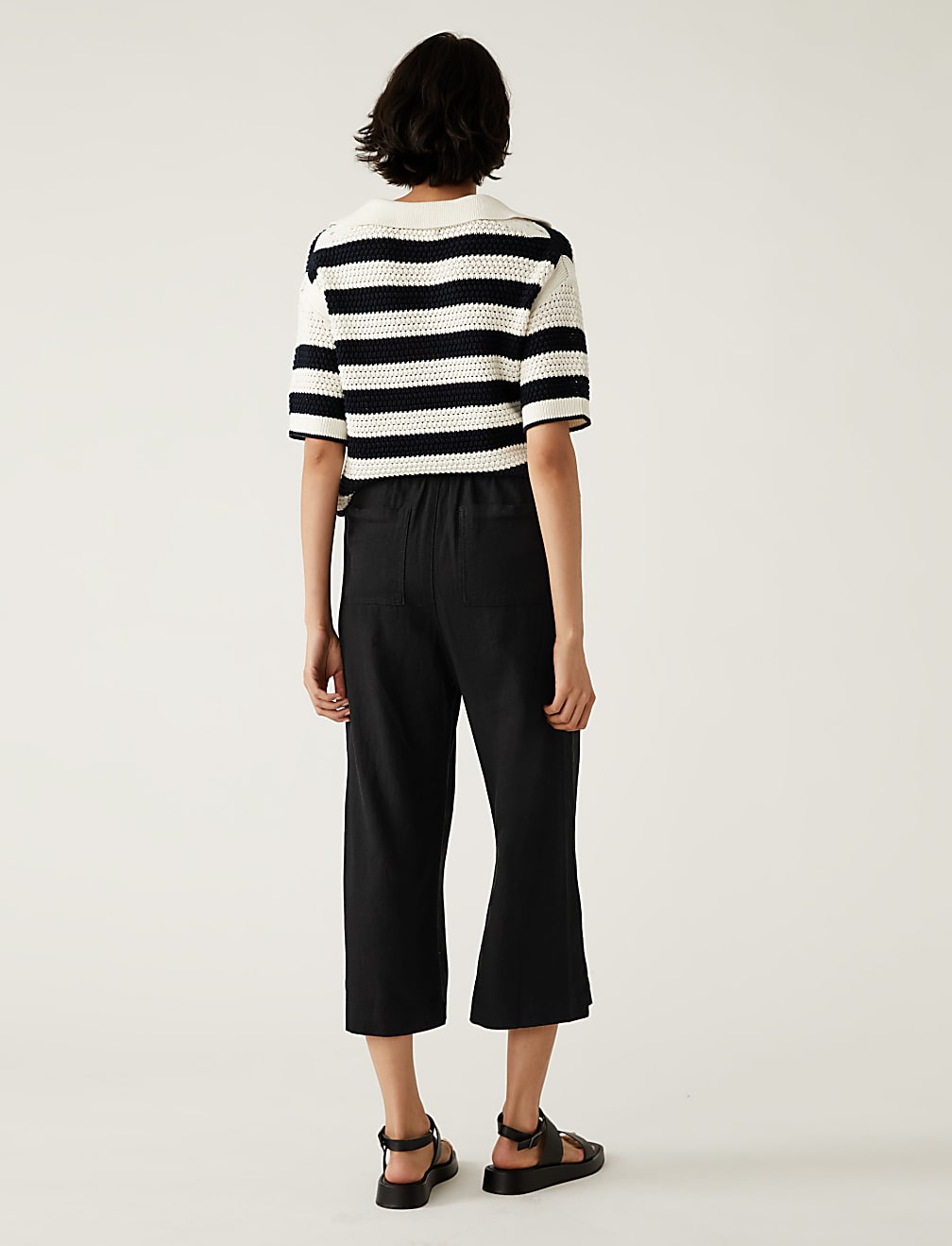 Linen Rich Wide Cropped Leg Trousers