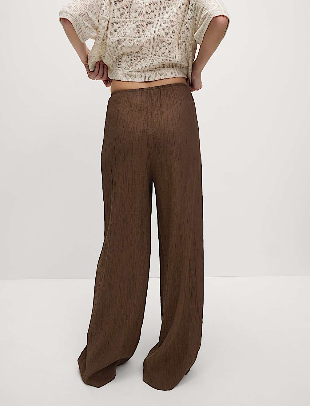 Viscose Rich Crinkle Elasticated Waist Wide Leg Trousers