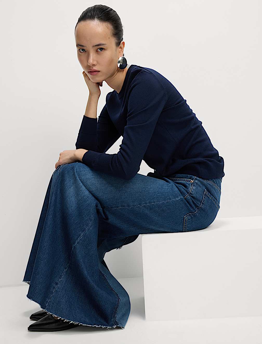 Pure Cotton Denim Maxi A-Line Skirt