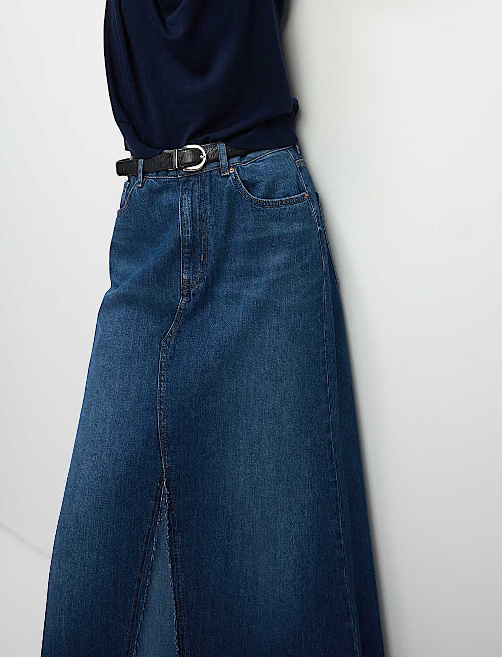 Pure Cotton Denim Maxi A-Line Skirt
