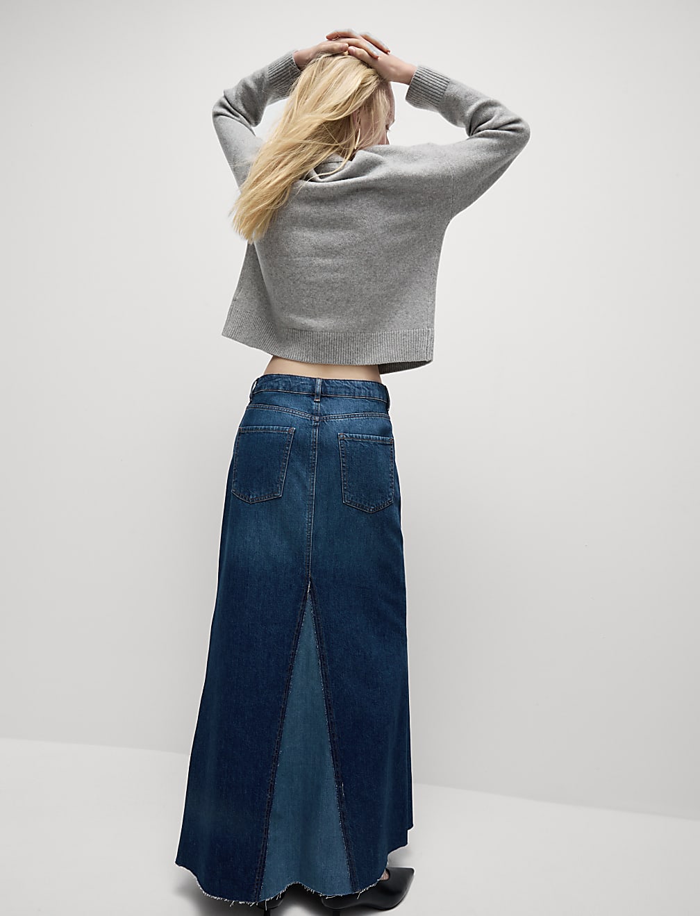 Pure Cotton Denim Maxi A-Line Skirt