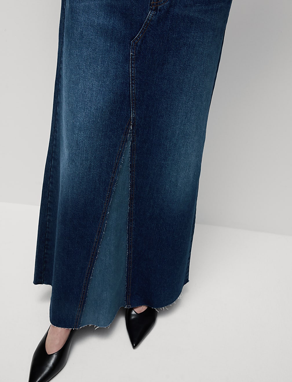 Pure Cotton Denim Maxi A-Line Skirt