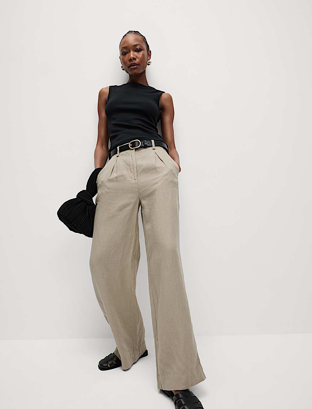 Pure Linen Wide Leg Trousers