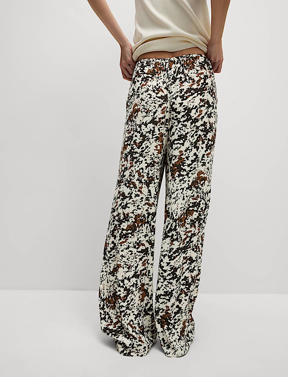 Animal Print Drawstring Wide Leg Trousers