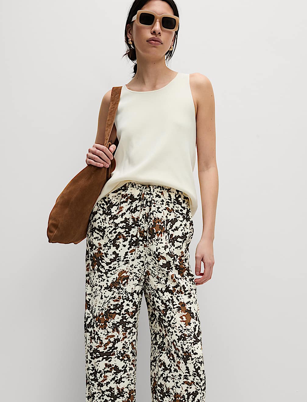 Animal Print Drawstring Wide Leg Trousers