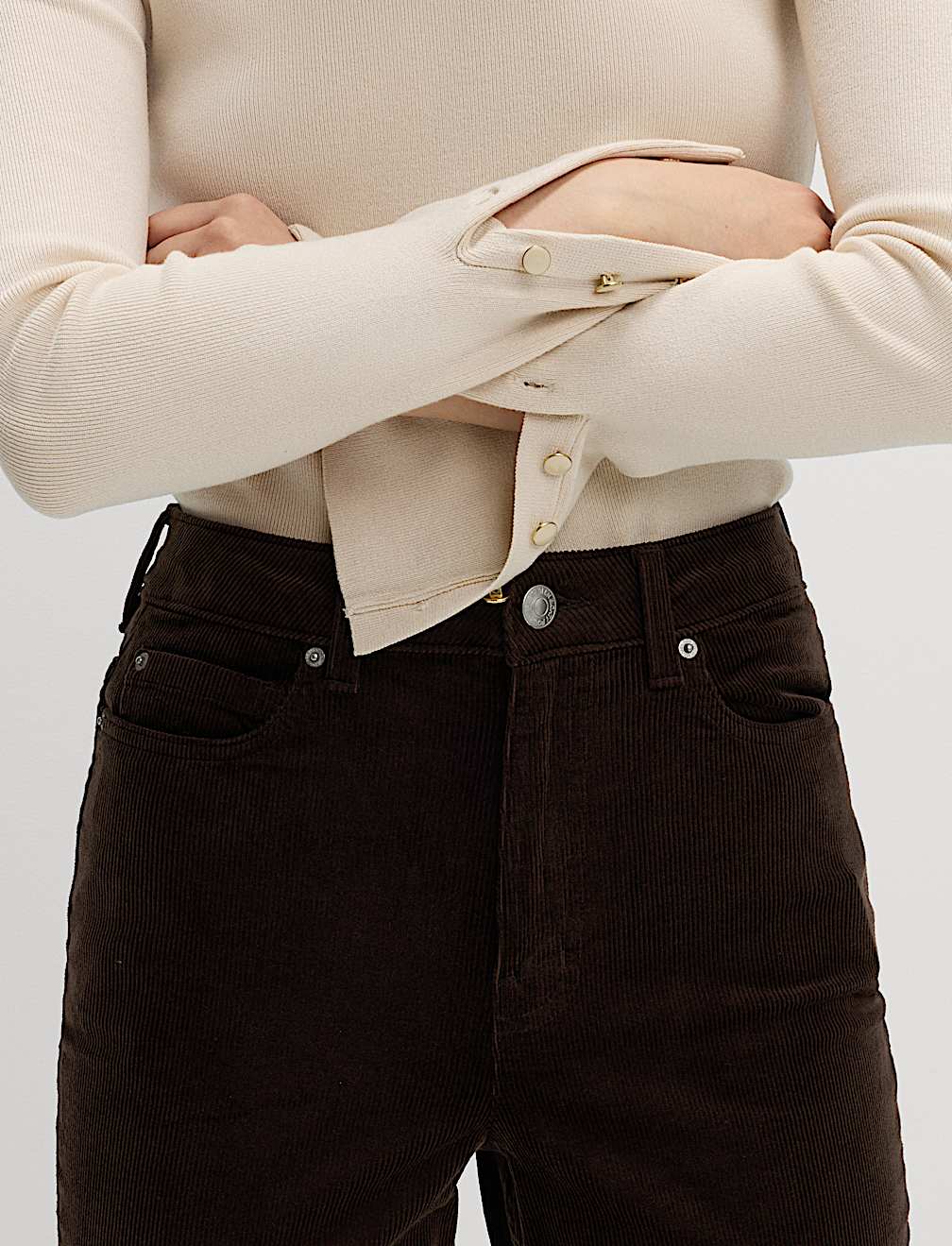 Cotton Rich Cord Straight Leg Trousers with Modal