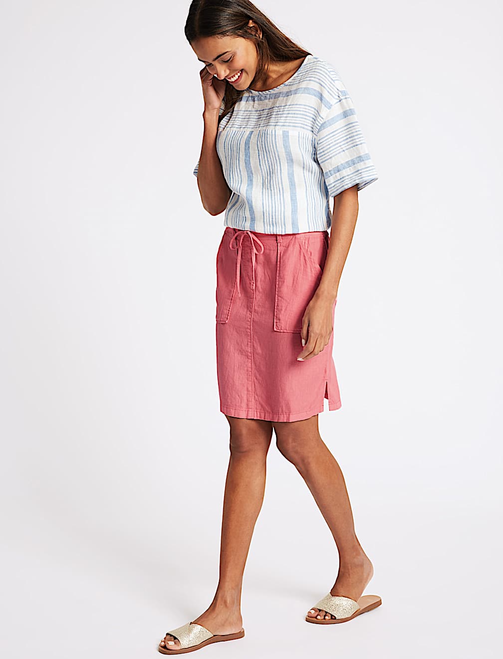Linen Rich Elasticated Waist Mini Skirt