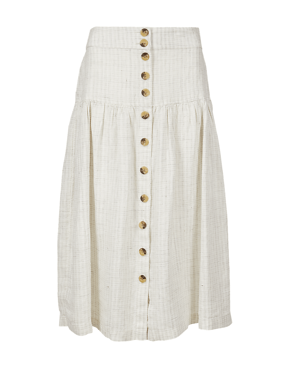 Pure Linen Checked A-Line Midi Skirt