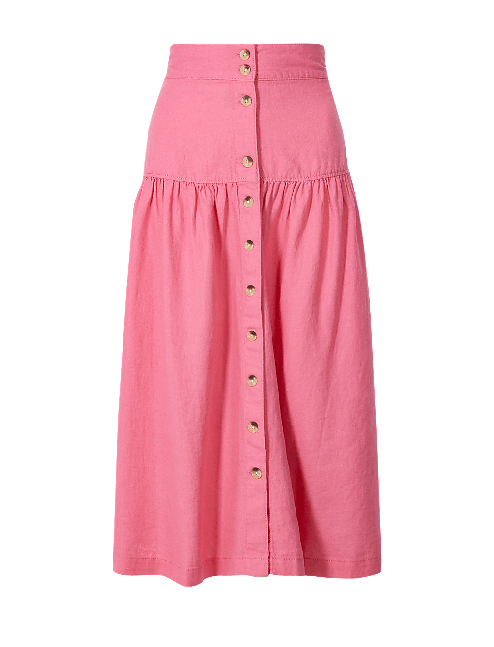 Linen Rich Button Detailed A-Line Midi Skirt