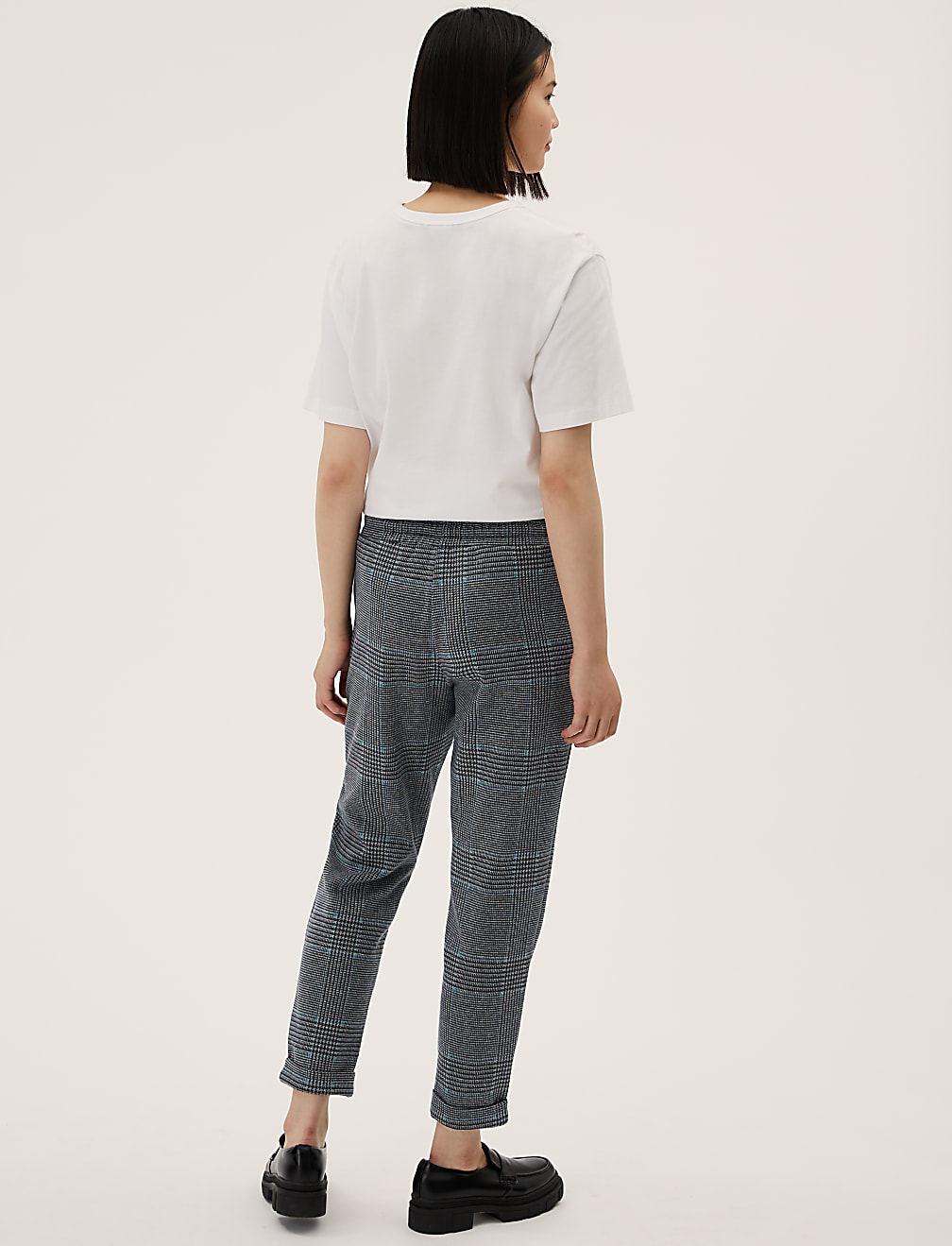 Jersey Checked Tapered Trousers