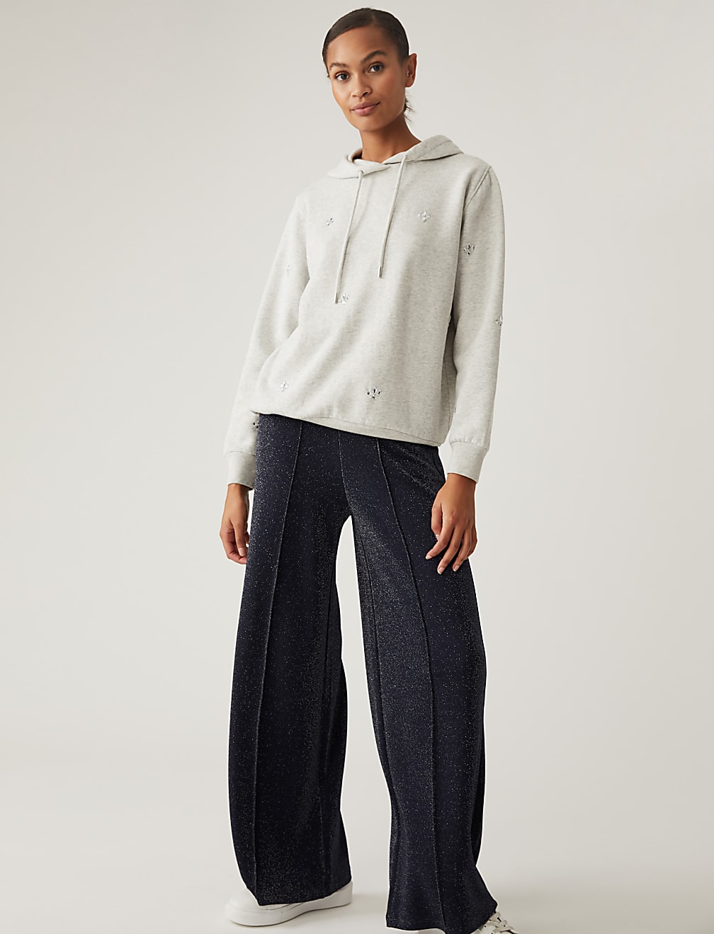 Jersey Metallic Wide Leg Trousers