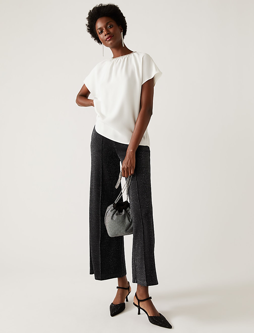 Jersey Metallic Wide Leg Trousers