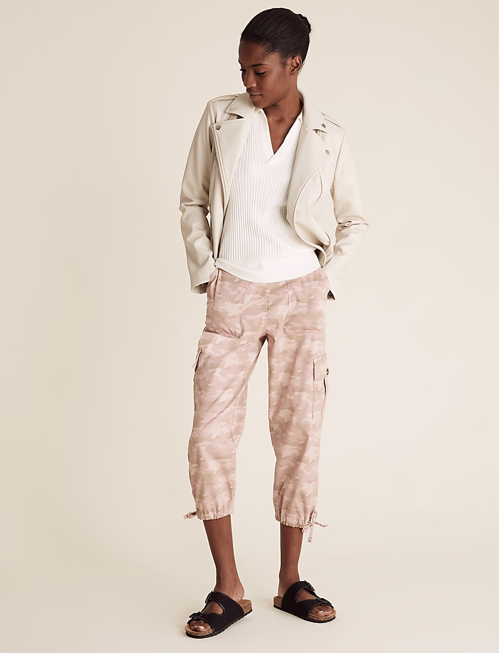 Tencel&trade; Rich Cargo Camo Cropped Trousers