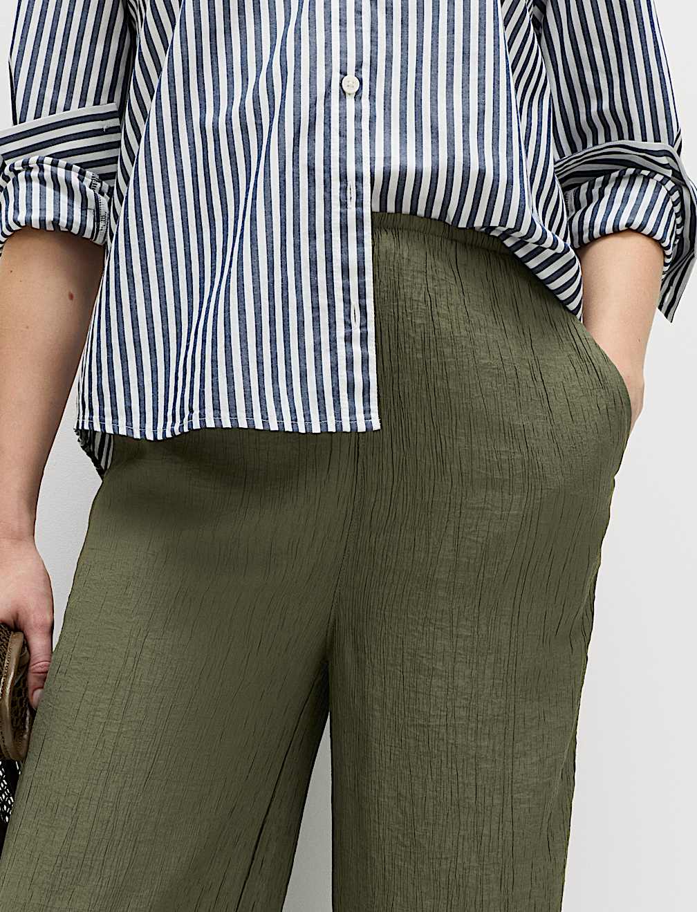 Crinkle Elasticated Waist Wide Leg Trousers