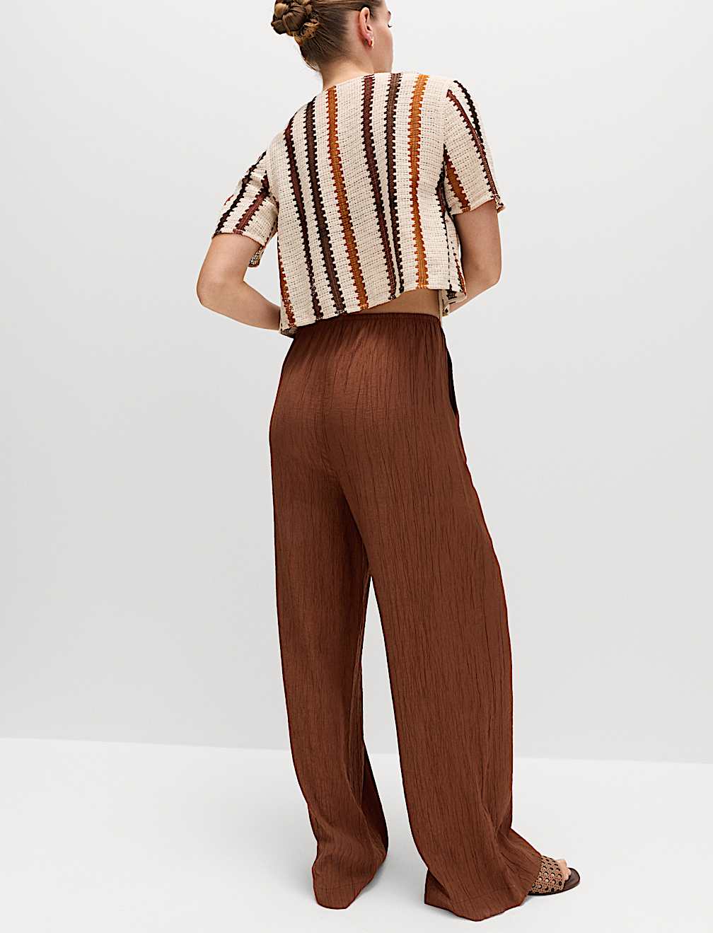 Crinkle Elasticated Waist Wide Leg Trousers