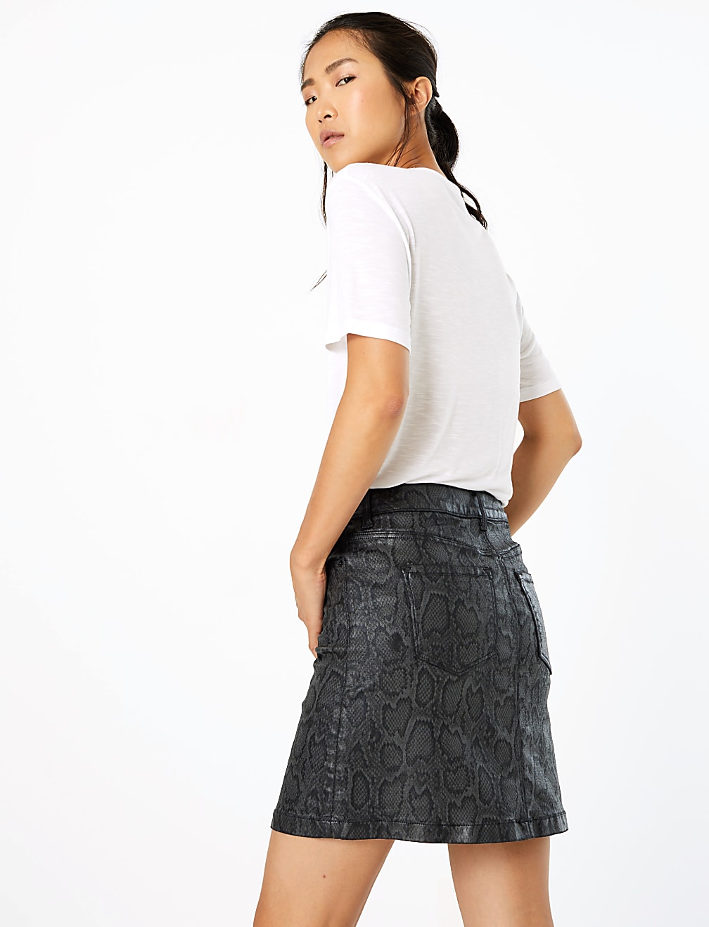 Animal Print Denim Mini Skirt