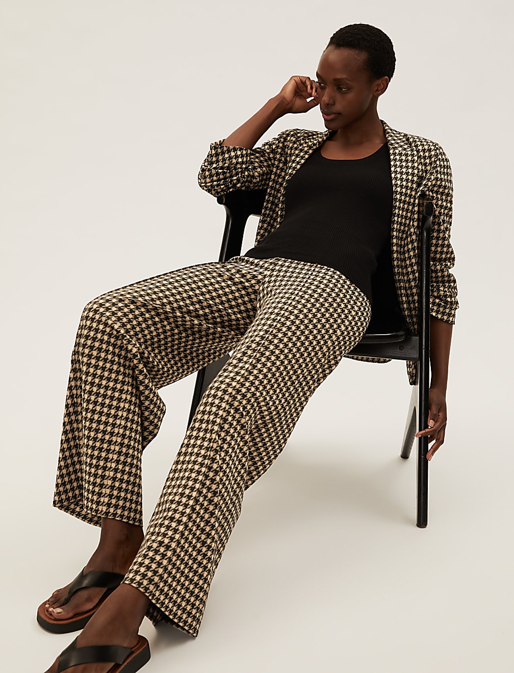 Jersey Dogtooth Wide Leg Trousers