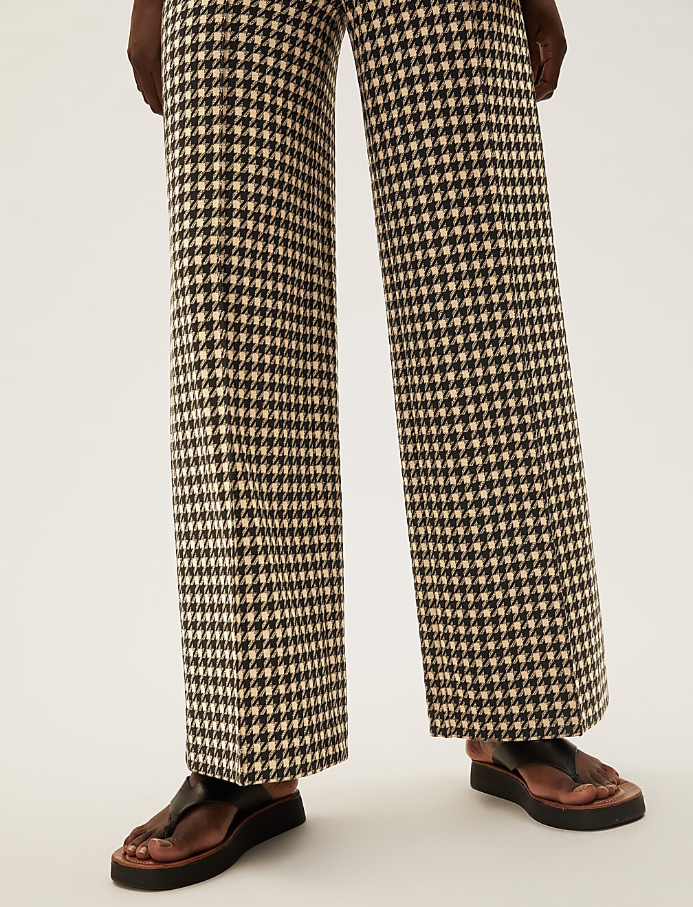 Jersey Dogtooth Wide Leg Trousers