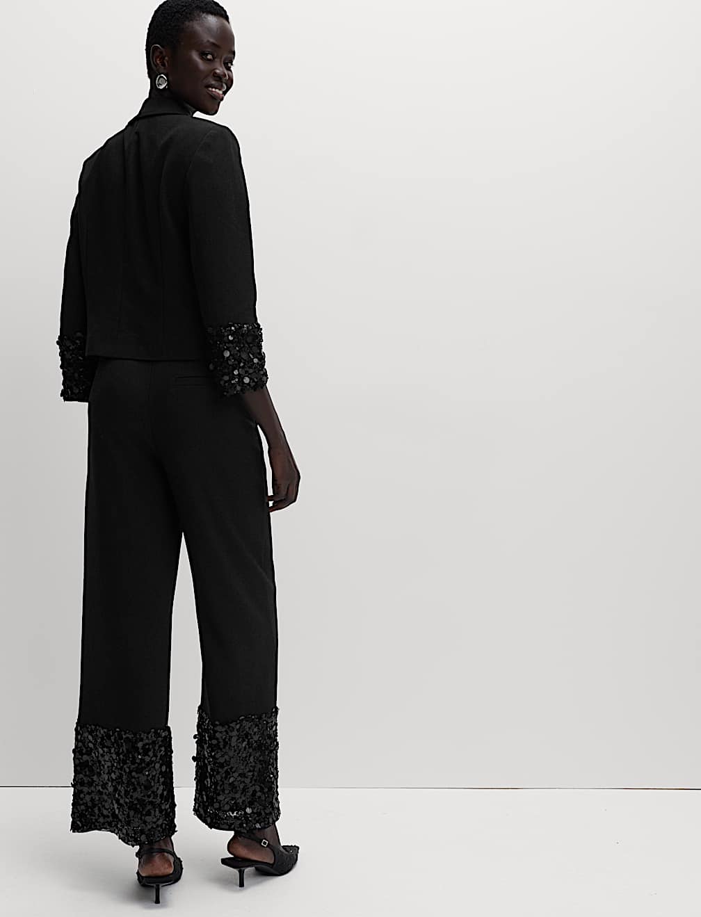 Sequin Panelled Straight Leg Trousers