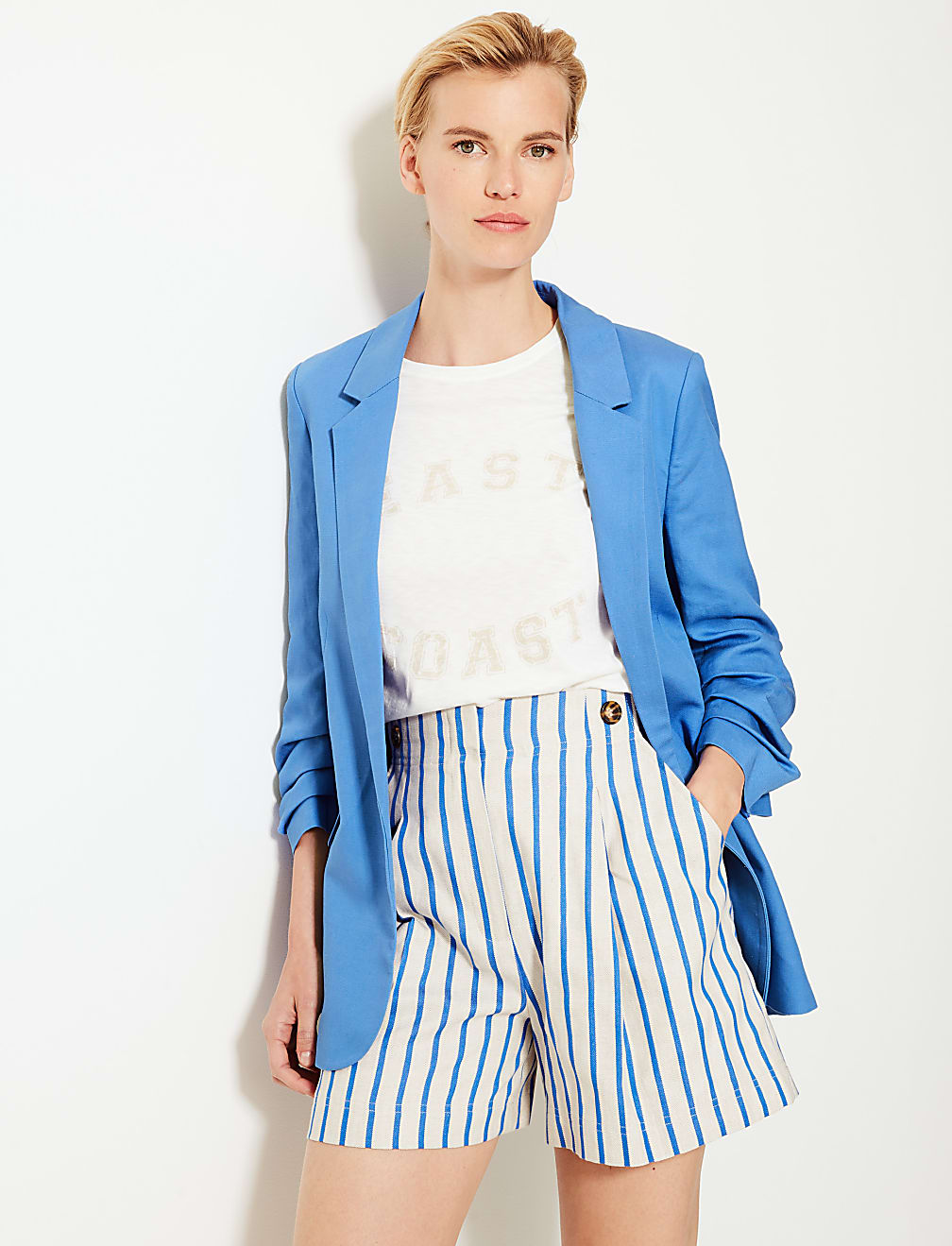Linen Blend Open Front Blazer