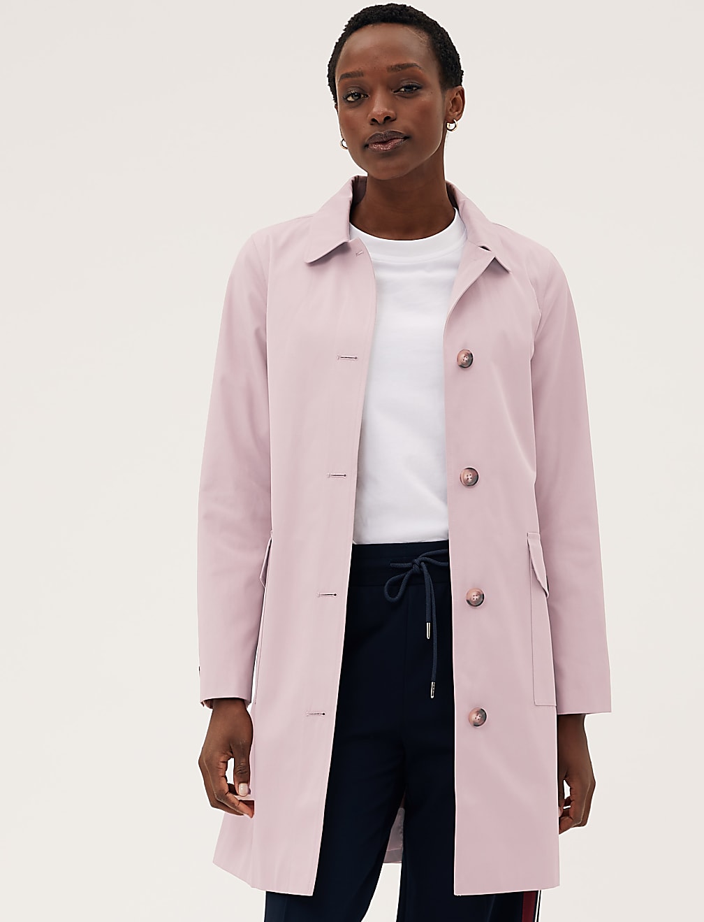 Cotton Blend Belted Trench Coat