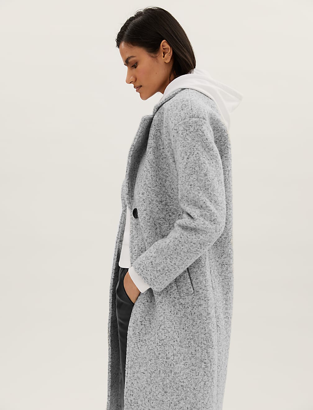 Textured Single Breasted Longline Coat