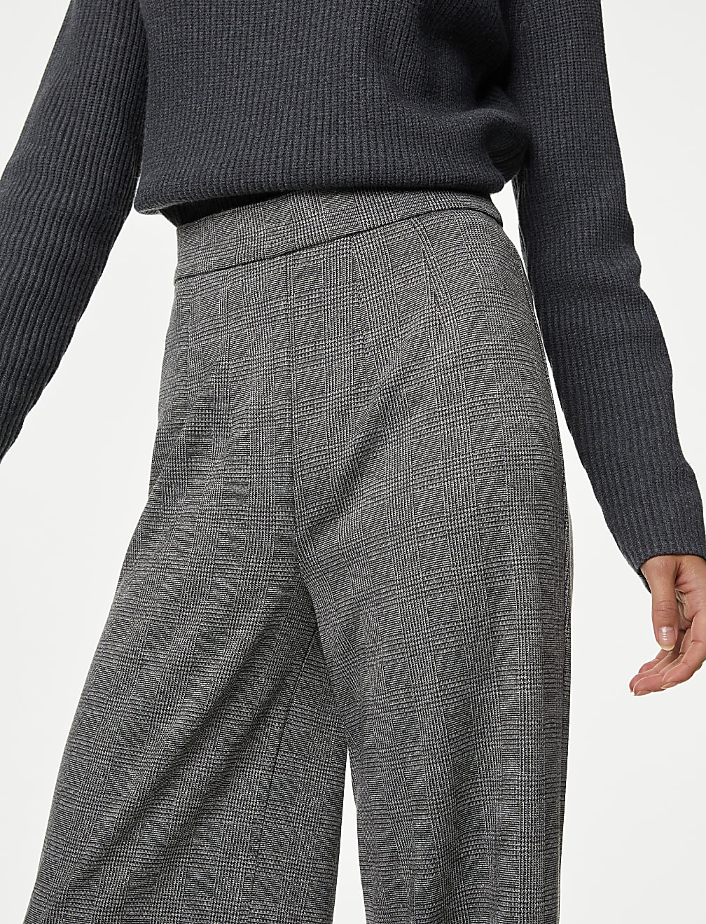 Jersey Checked Wide Leg Trousers