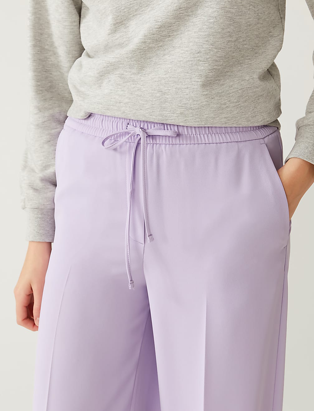 Crepe Drawstring Wide Leg Trousers