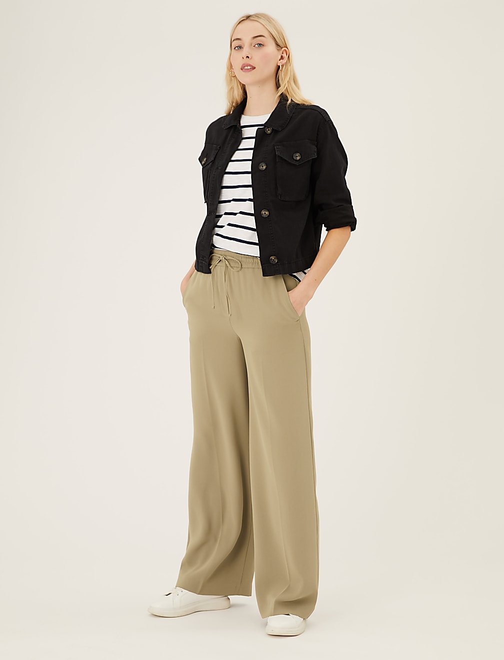 Crepe Drawstring Wide Leg Trousers