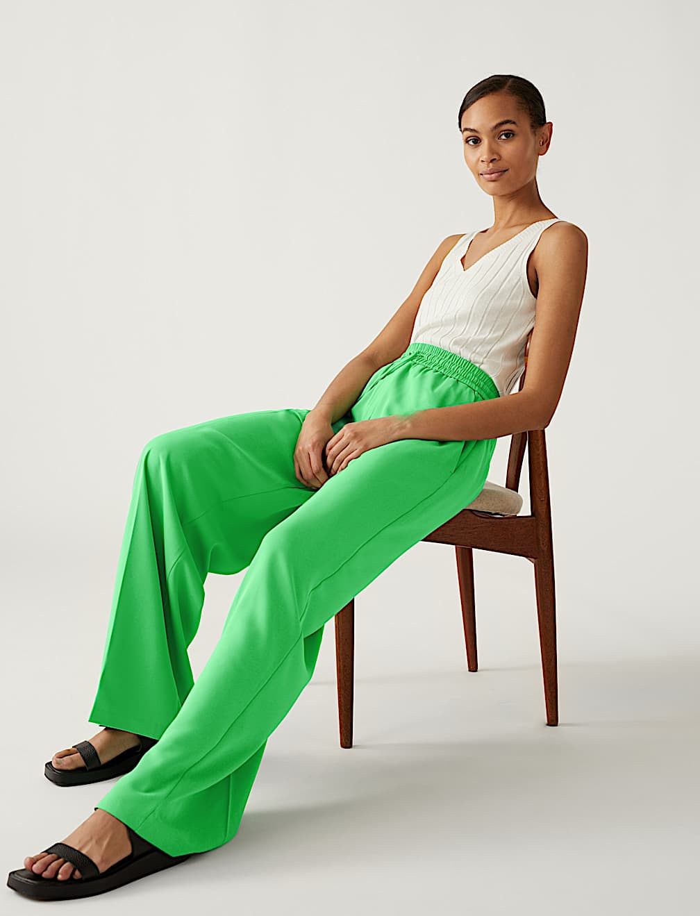 Crepe Drawstring Wide Leg Trousers
