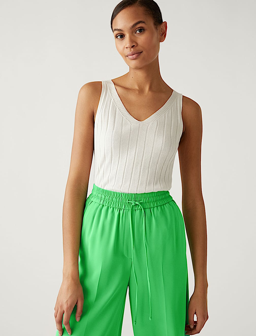 Crepe Drawstring Wide Leg Trousers