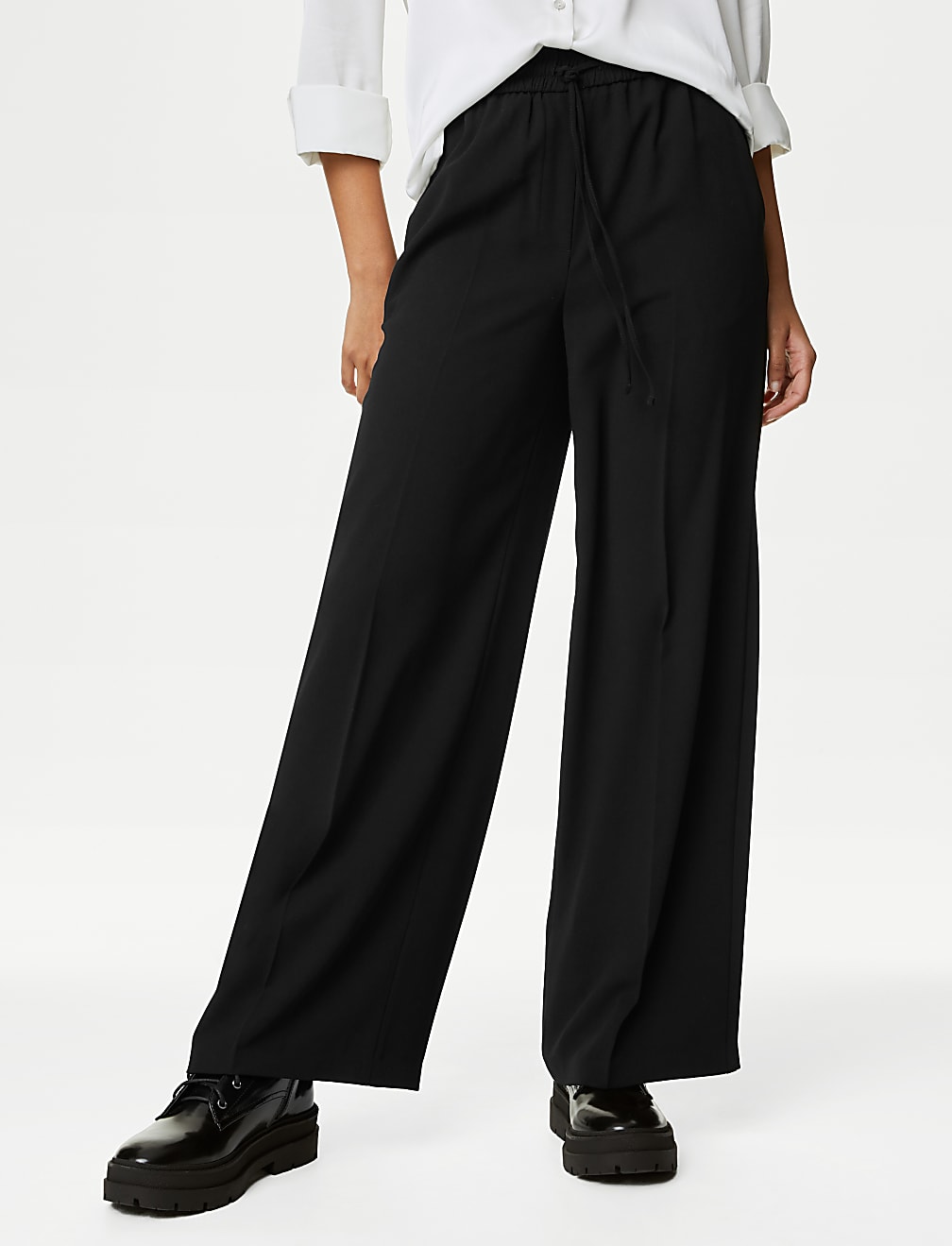 Crepe Drawstring Wide Leg Trousers