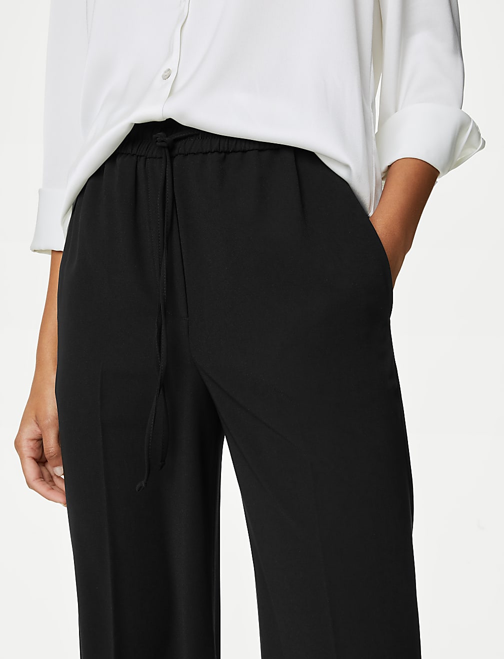 Crepe Drawstring Wide Leg Trousers