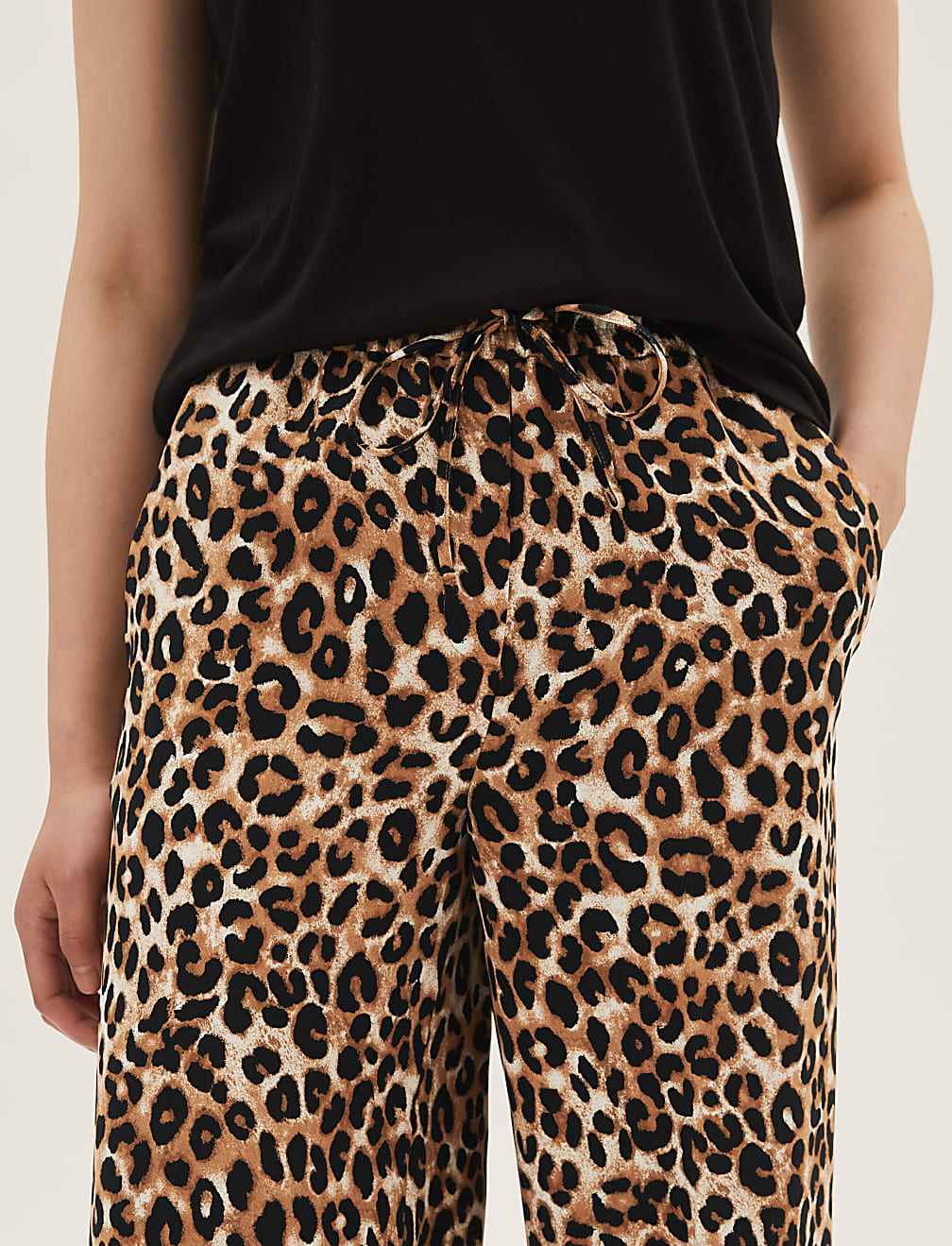 Crepe Animal Print Wide Leg Trousers