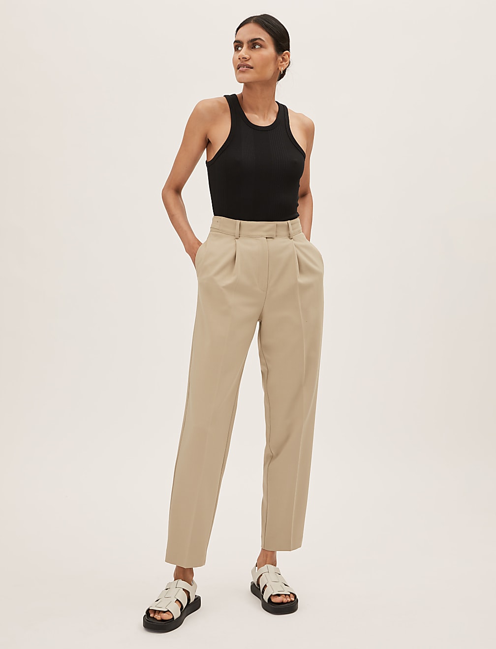 Woven Pleated Ankle Grazer Trousers