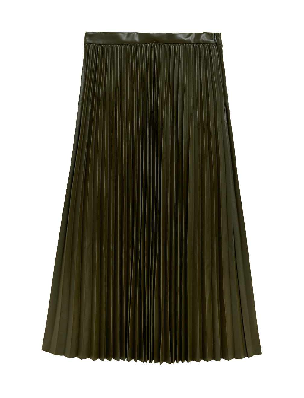 Faux Leather Pleated Midi Skirt