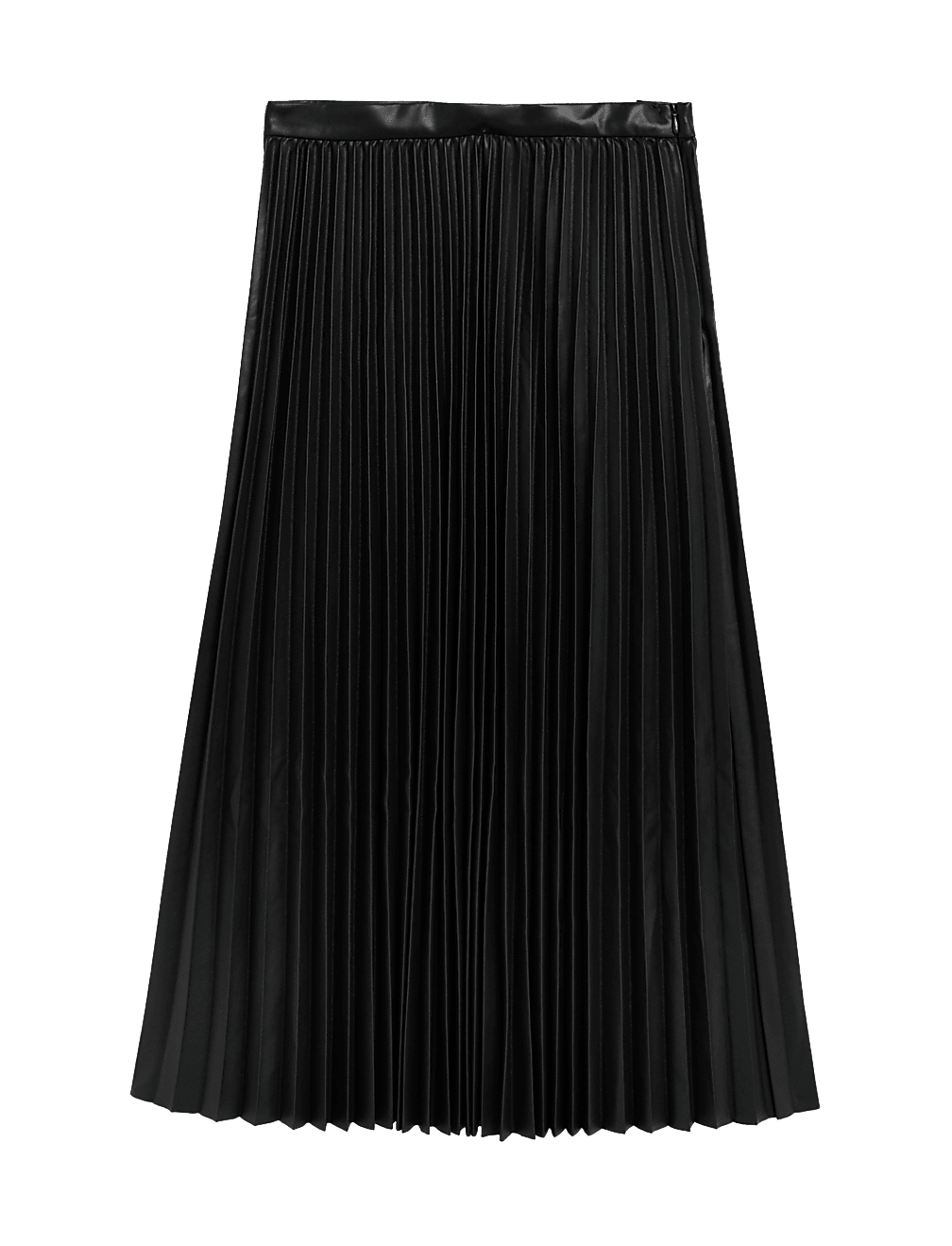Faux Leather Pleated Midi Skirt