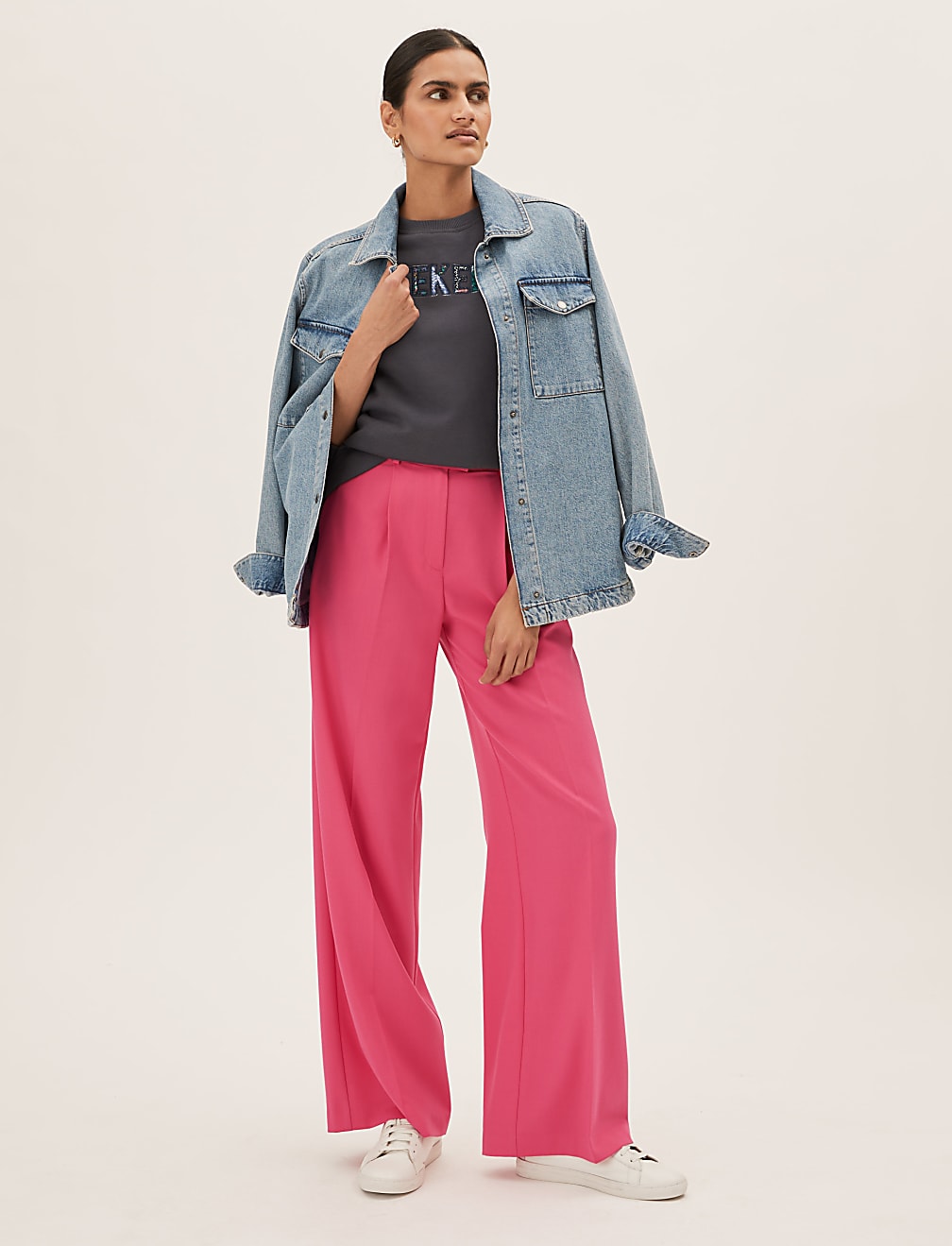 Pleat Front Wide Leg Trousers