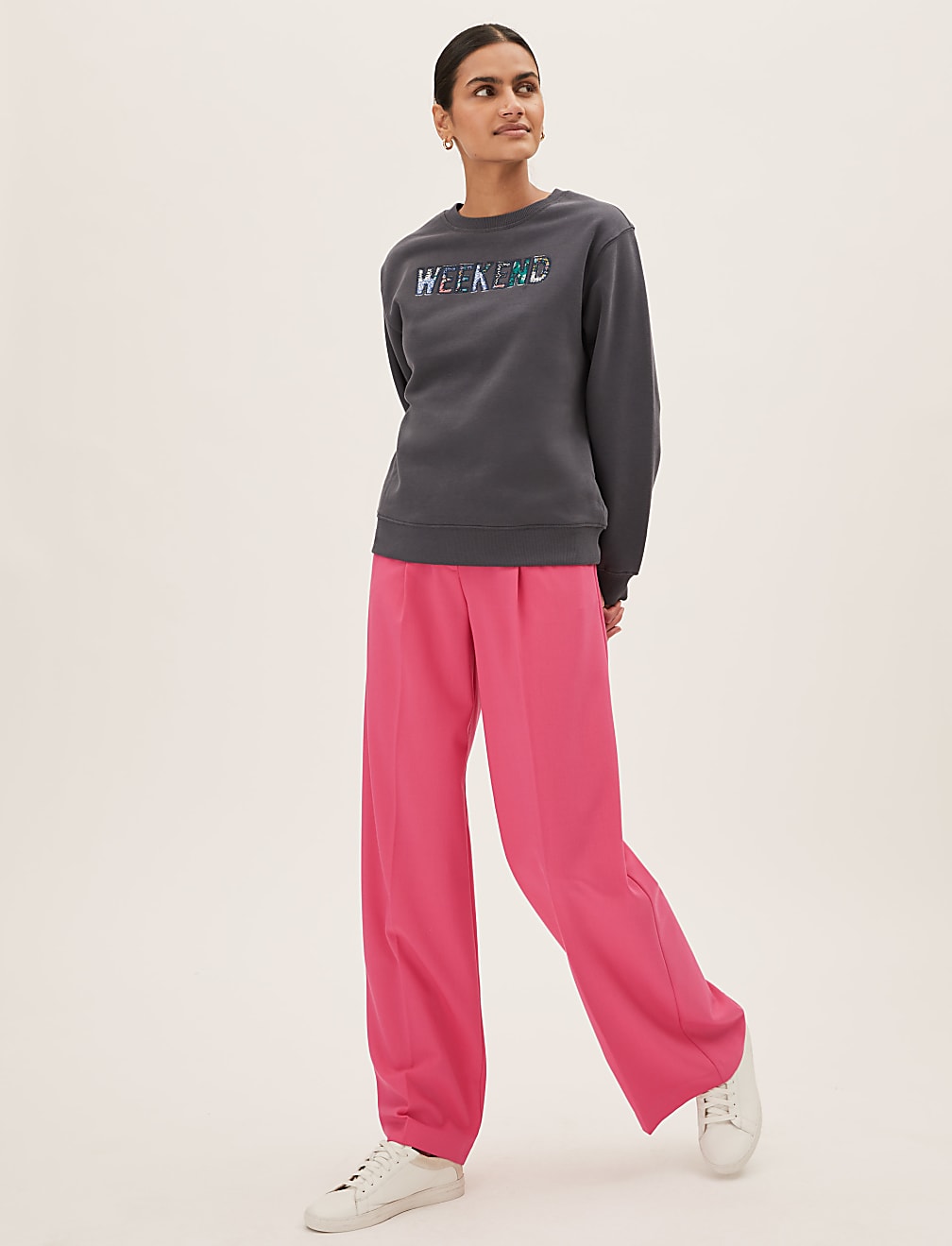 Pleat Front Wide Leg Trousers