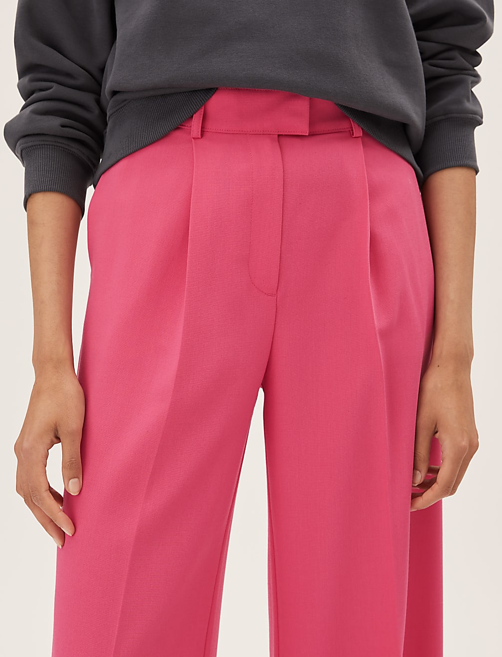 Pleat Front Wide Leg Trousers
