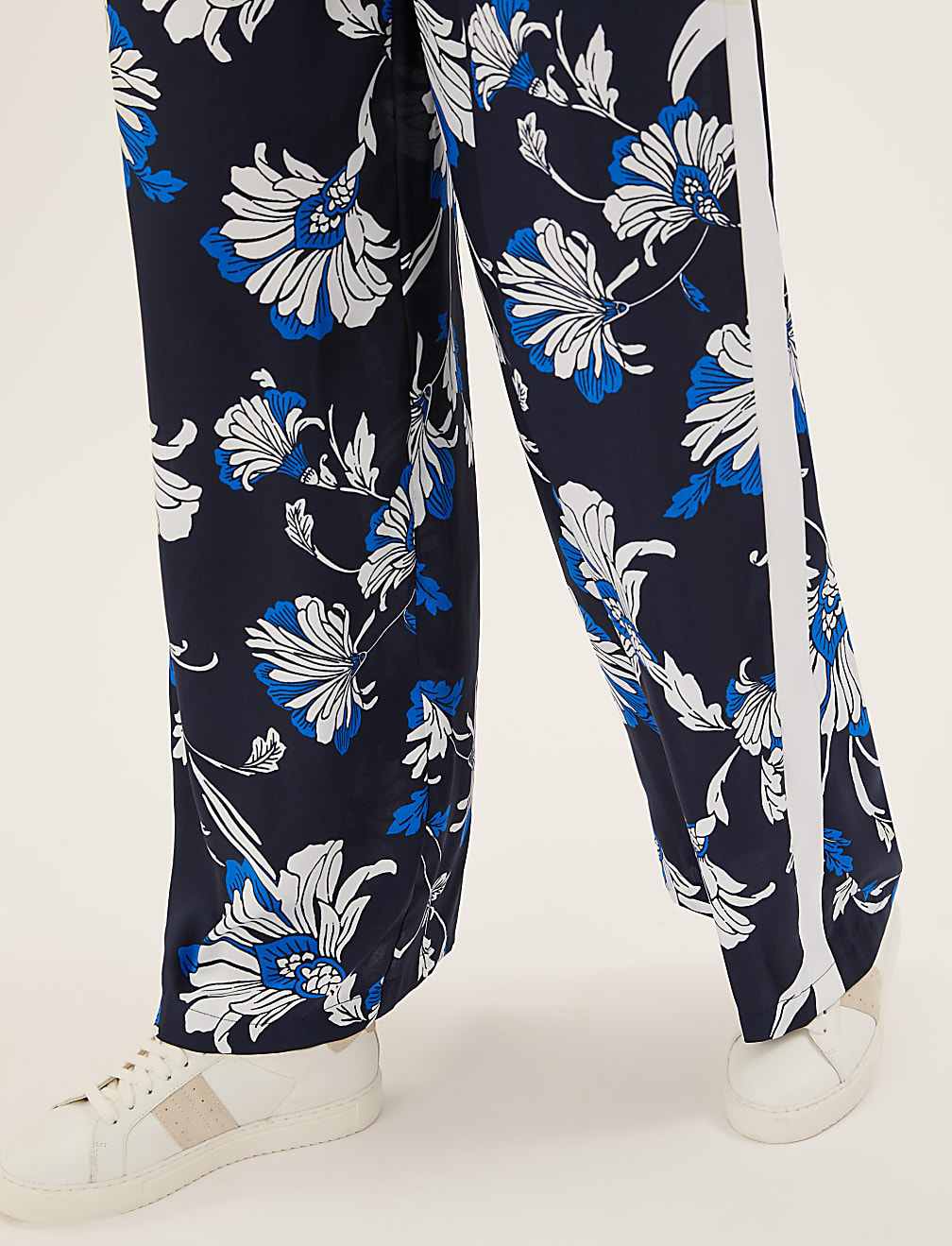 Floral Side Stripe Wide Leg Trousers