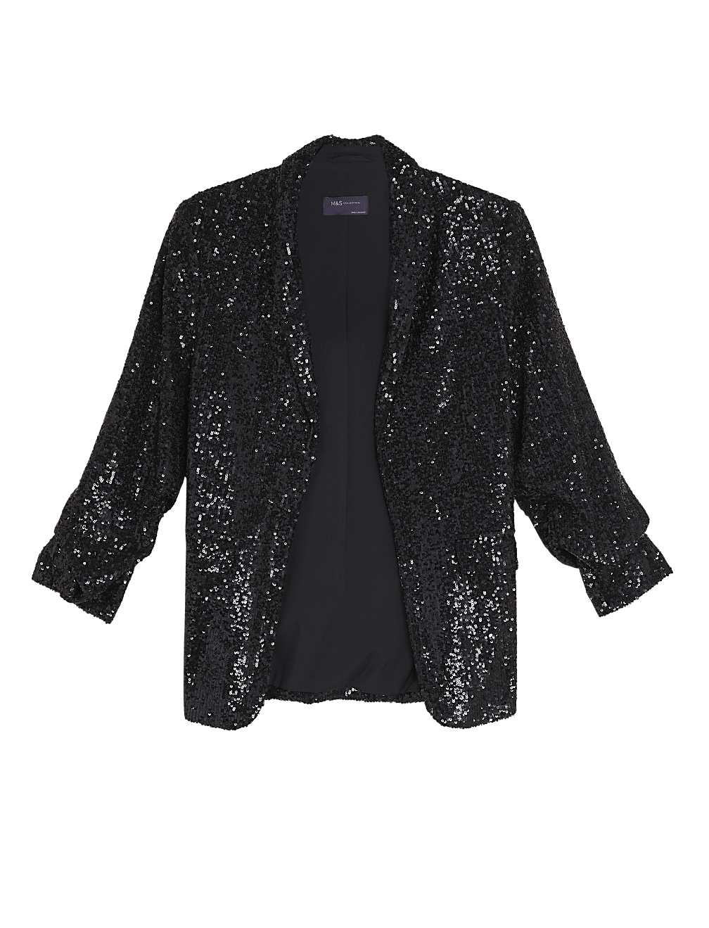 Sequin Ruched Sleeve Blazer