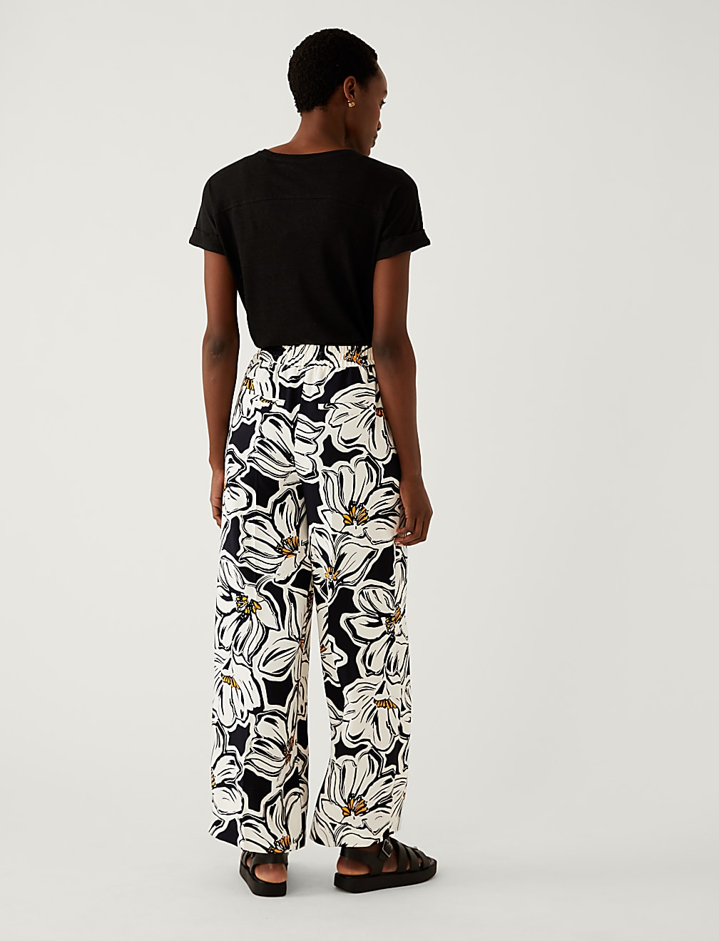 Crepe Printed Drawstring Wide Leg Trousers