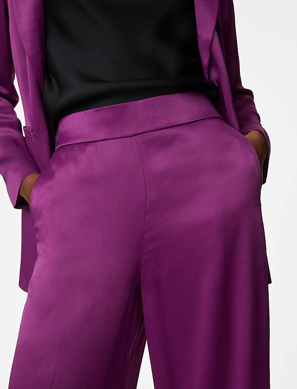 Satin Elasticated Waist Wide Leg Trousers