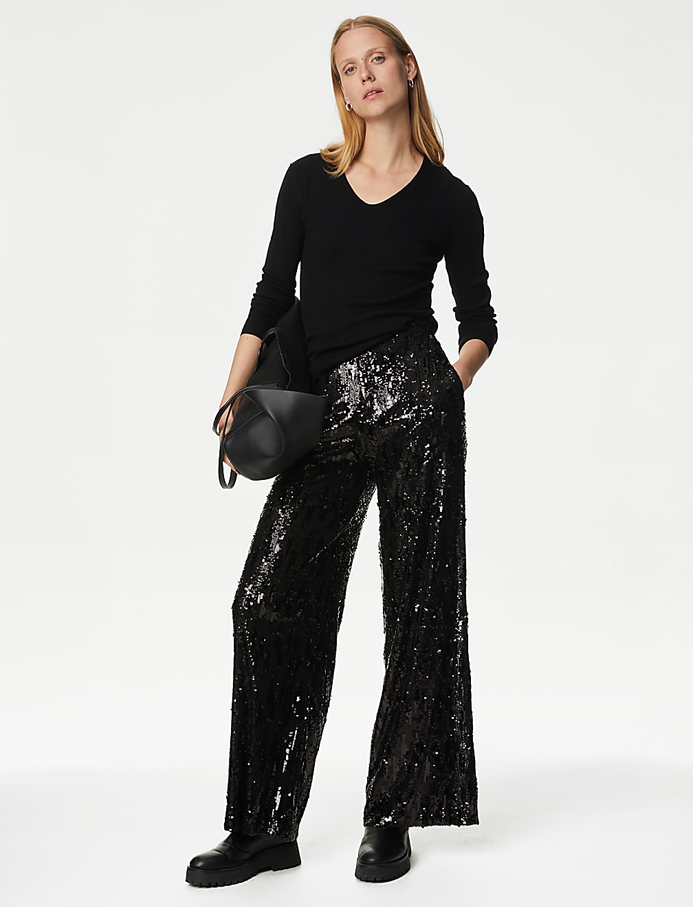 Sequin Elasticated Waist Wide Leg Trousers