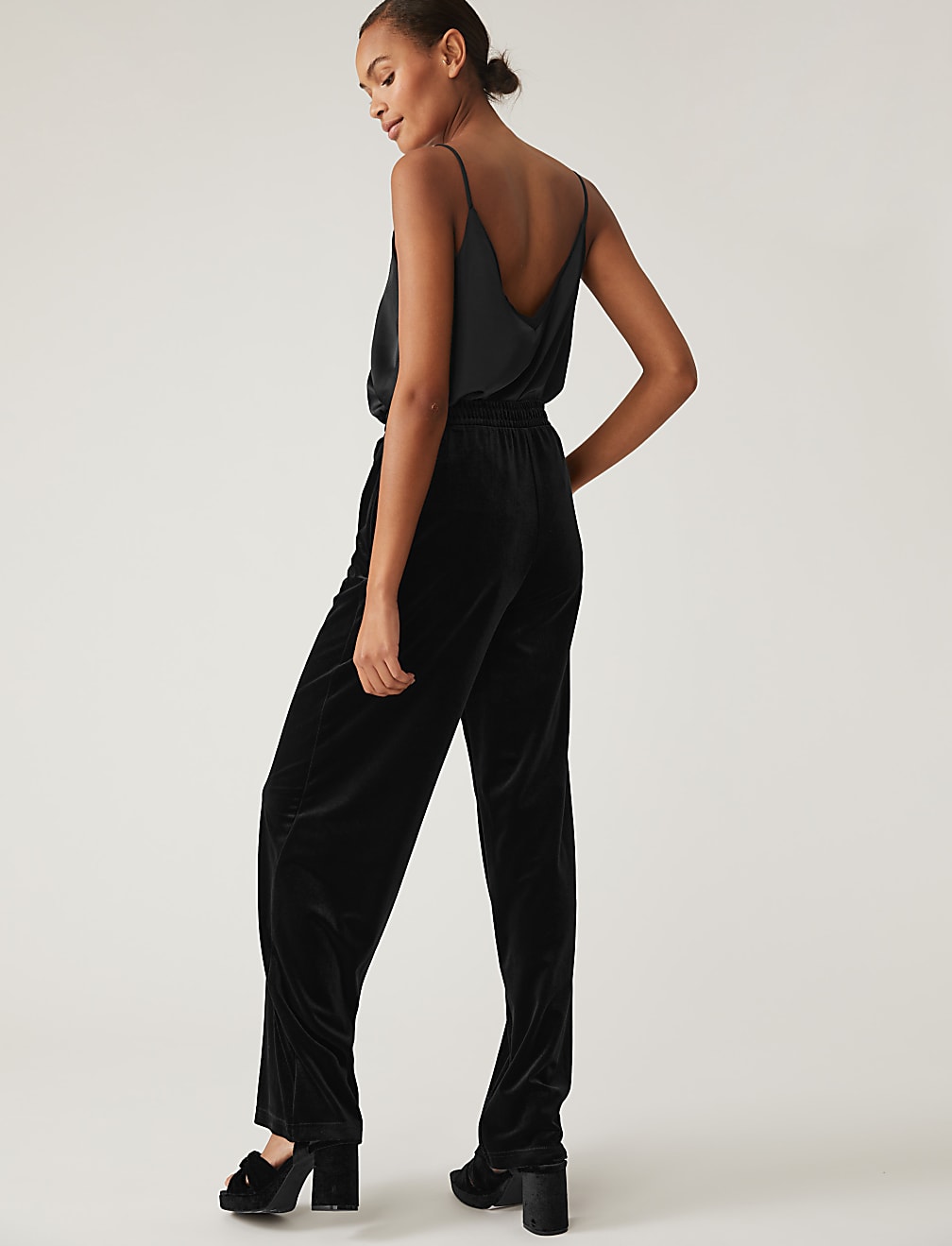 Velvet Elasticated Waist Wide Leg Trousers